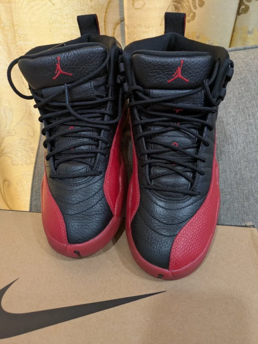 Nike Air Jordan 12 Retro Black/Red Sneakers Size 8 Excellent Condition With Box